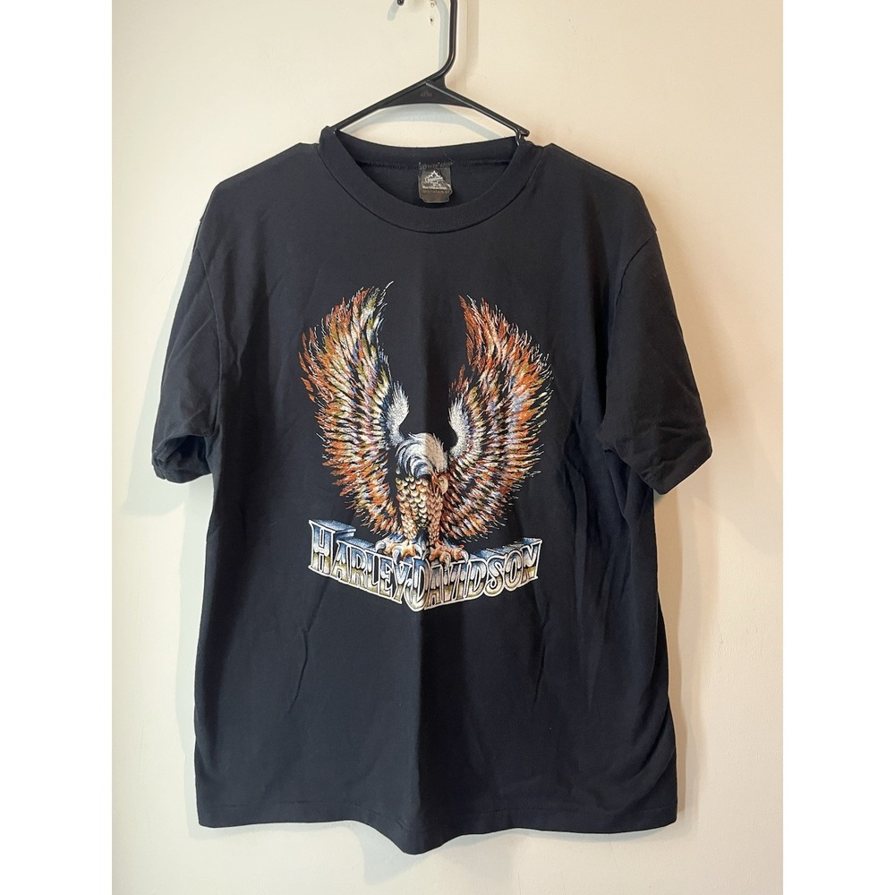 Vintage Harley‎ Davidson Chrome 3D Emblem Big Eagle Single stitch Tshirt Small